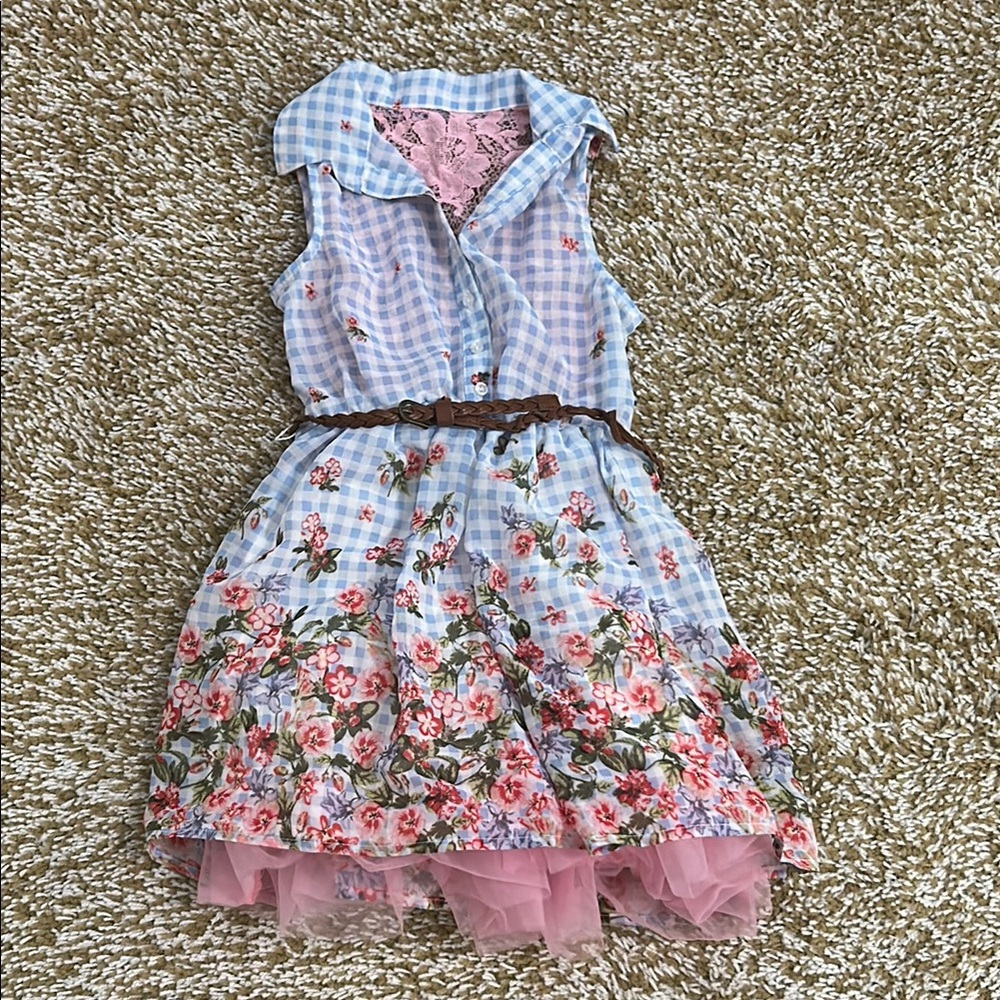 Knitworks Blue and Pink Floral Kids Dress